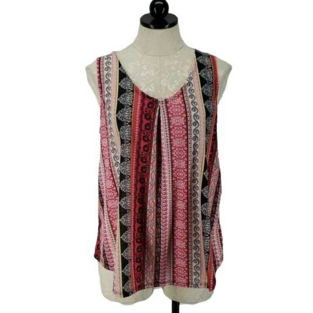 Bobbie Brooks Women's Flowy Pink Stripe Paisley Tank Top Medium